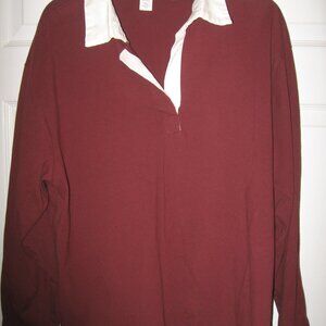 H&M Johnny Collar Rugby Shirt Men's Large Maroon w/ White Collar